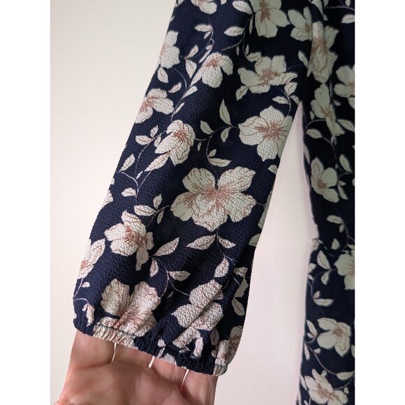 Monteau Floral Dress S Navy Cottagecore Romantic Tiered Mini - Picture 6 of 7